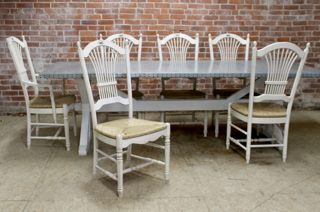 Zinc Table With White Trestle Base
