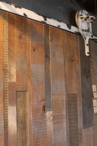D-Vertical Slat reclaimed wood door with Sawmill Hanger