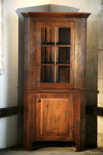 very rustic corner cabinet from reclaimed wood - ecustomfinishes