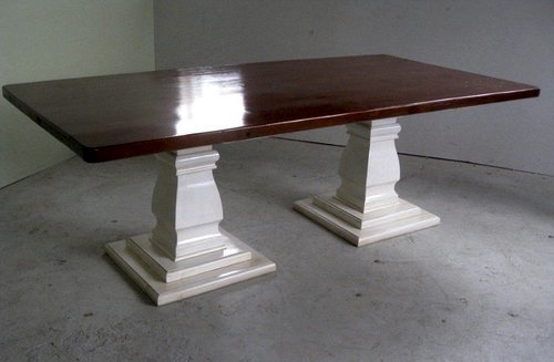High Gloss Farm Table With Double, Pedestal Farm Table