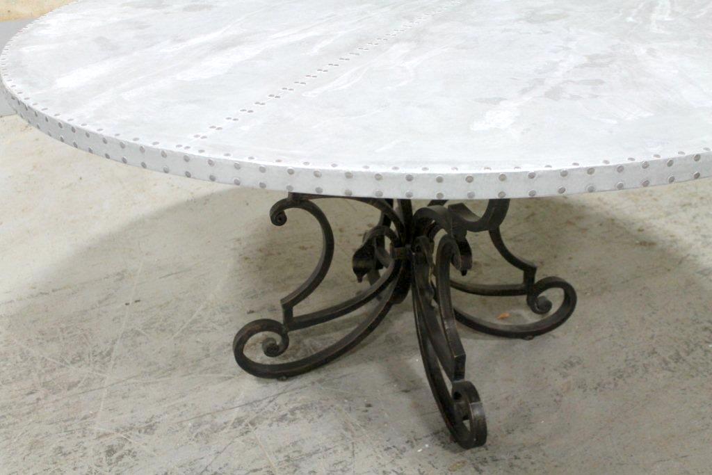 Round Zinc Table With Cast Iron Base, Round Zinc Table Top