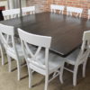 72 inch square table with pedestal and X-back chairs